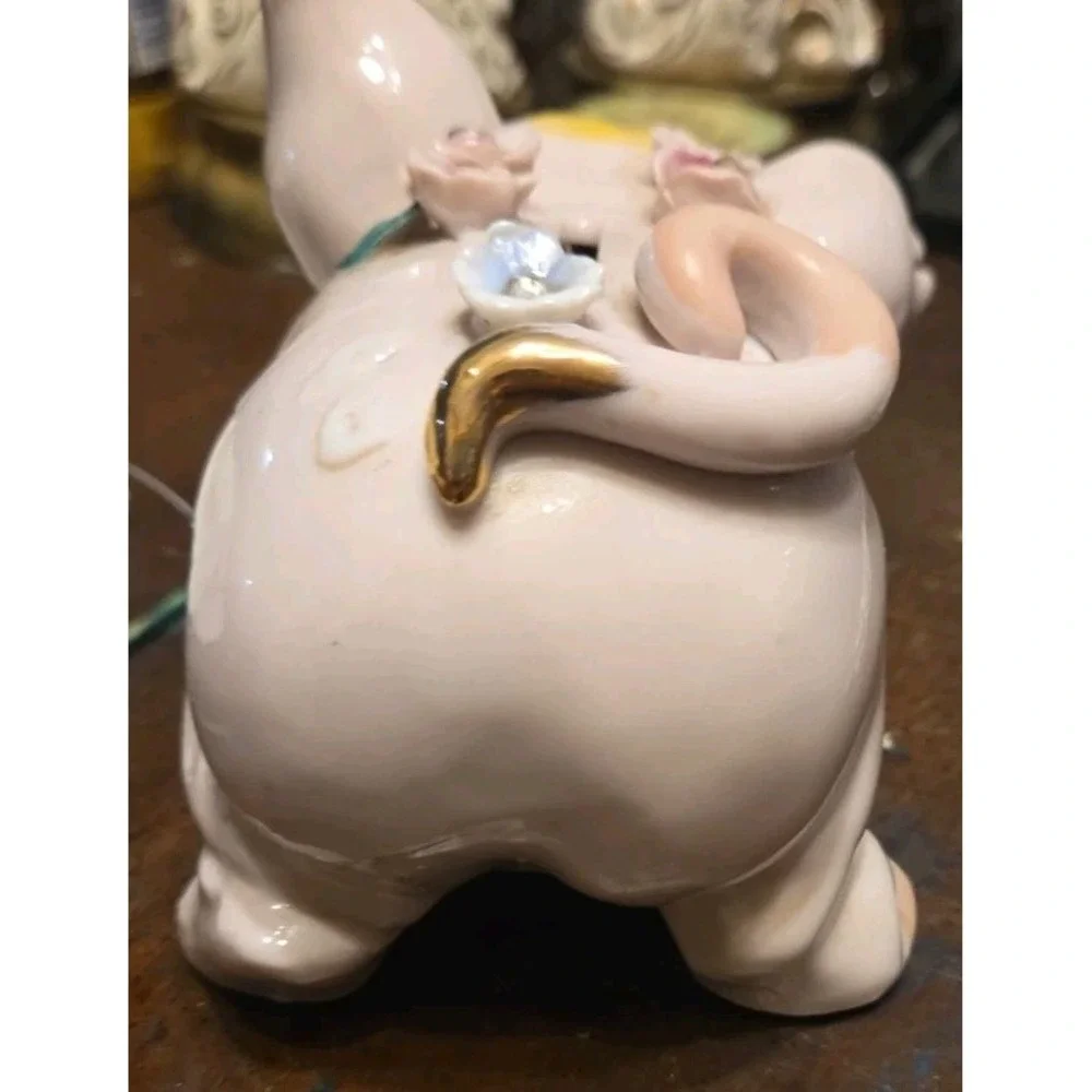 Vintage Piggy Bank Pink Flowers Gold Trim Japan True Piggy Bank Break For Money